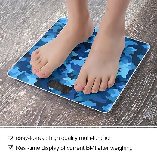 Blue Camo Weight Scale Large Bathroom Scales Digital Weight with Bright LED Display Non Slip Automatic Weighing Scale Fashion Weighing Machine for Body