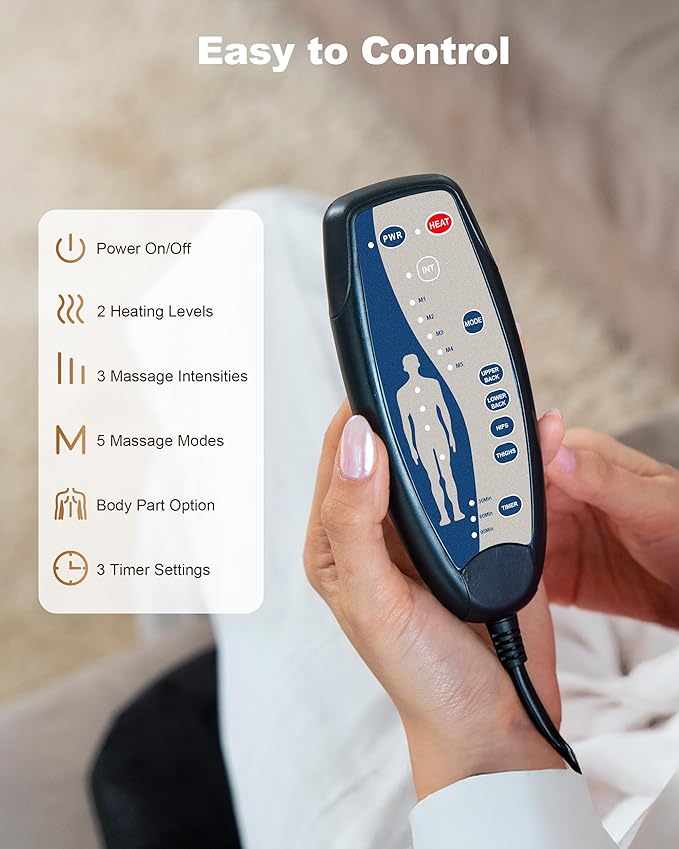 Beleduc Back Massager for Chair with Heat Massage Chair Pad for Pain Relief Massage Seat Cushion with 9 Vibration Motors 3 Heating Areas 30/60/90 Minute Timer Home Office Relaxation