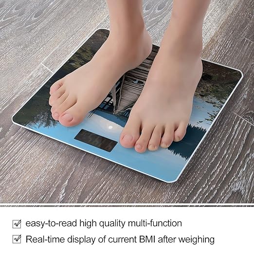 Digital Bathroom Scale for Body Weight Scale with Bright LCD Display High Accuracy Step-On Technology Auto On/Off Wooden Trestle by The Water Digital Scales 400 Lbs /180kg