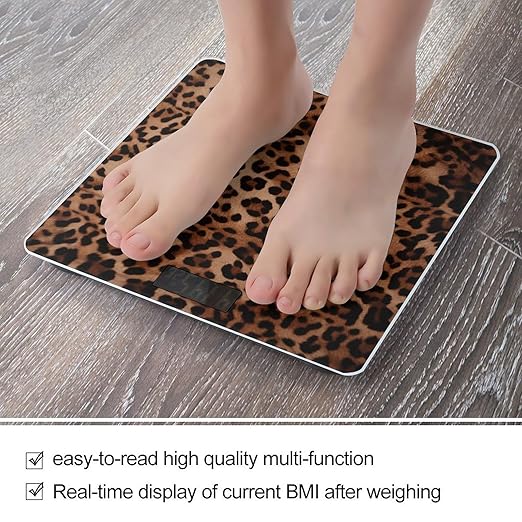 Leopard Print Bathroom Scale for Body Weight LCD Display Digital Bathroom Scale Tempered Glass Bathroom Weight Scales Fashion Smart Scales for Home Bedroom 400 Lb