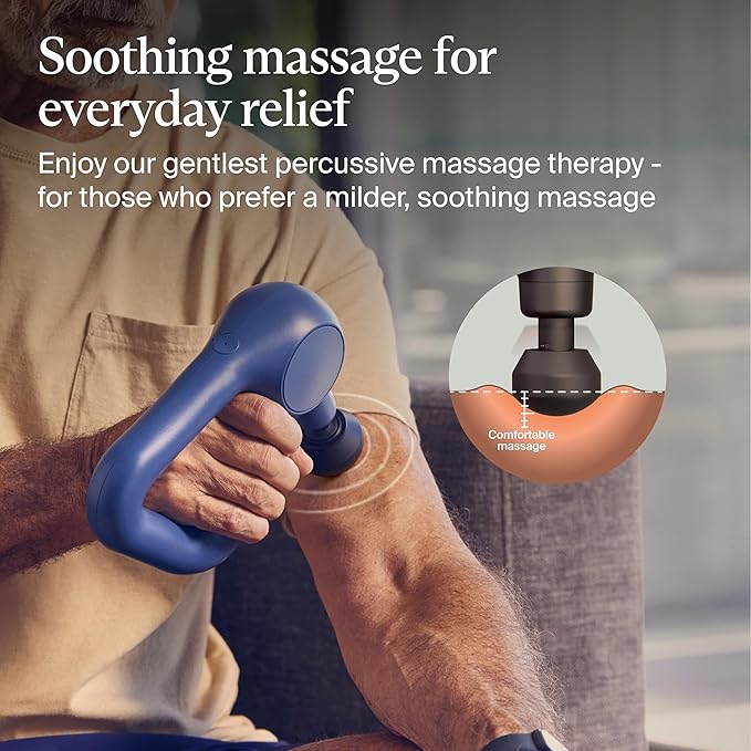 TheraGun Therabody Relief Handheld Percussion Massage Gun - Easy-to-Use Comfortable &amp Light Personal Massager for Every Day Pain Relief Massage Therapy in Neck Back Leg Shoulder and Body (Navy