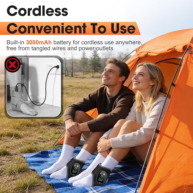 2PCS Cordless Foot and Ankle Massager with Heat Ankle Heating Pads Rechargeable Heated Foot Brace Wrap 3 Vibration and 4 Heating Modes