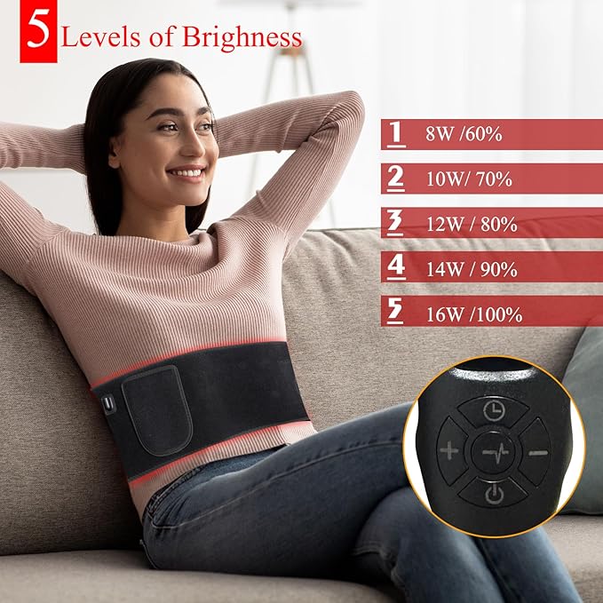 Red Light Belt Near Infrared Light Belt for Legs Back Waist Shoulders Neck 660nm and 850nm Red Light Wrap with Timing Settings 5 Light Modes (Black)