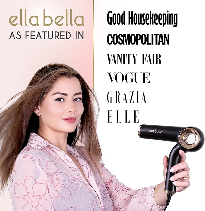 ELLA BELLA® Professional Ionic Hair Dryer (Foldable) • Negative Ion Blow Dryer • Perfect for Travel • Intelligent Heat Control &amp Rapid Drying Speeds • Lightweight Design • Low Noise Technology