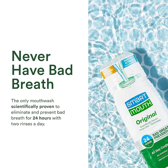 SmartMouth Original Zinc Activated Mouthwash &amp Single Packs - Instant Fresh Breath Mouthwash - Eliminates Bad Odors &amp Bad Breath - Alcohol-Free - Fresh Mint - 16 fl oz Bottle &amp 10 Count Si