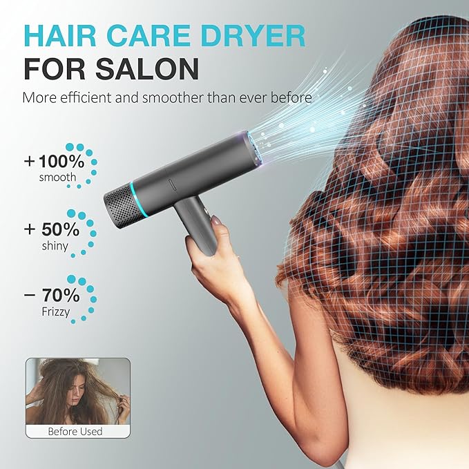 Hair Dryer with Diffuser Blow Dryer High-Speed Ionic BlowDryer Powerful 1600 Watt Motor for Fast Drying and Straight &amp Wavy Hair Low Noise Lightweight Professional Hairdryer for Home Salon