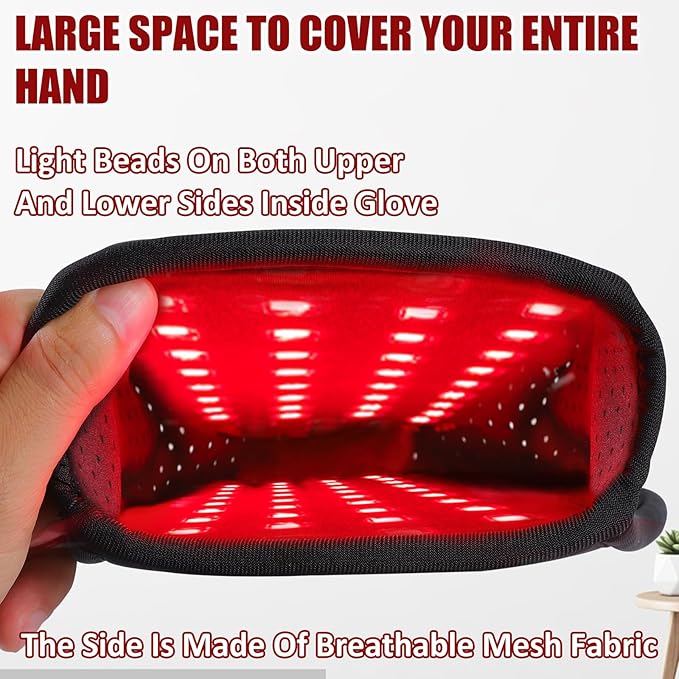 Cordless Red &amp Infrared Light Therapy for Hand Pain Relief Device with 660nm Red 850nm Infrared Light with 4000mAh Battery Portable Pad for Hands Fingers Wrist Joint Stiffness Treatment Gloves