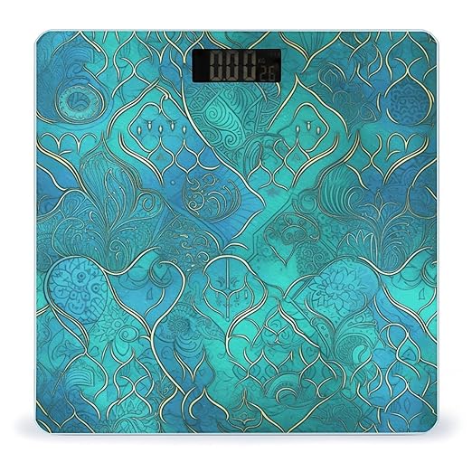 Turquoise Pattern Weight Scale Large Bathroom Scales Digital Weight with Bright LED Display Non Slip Automatic Weighing Scale Fashion Weighing Machine for Body