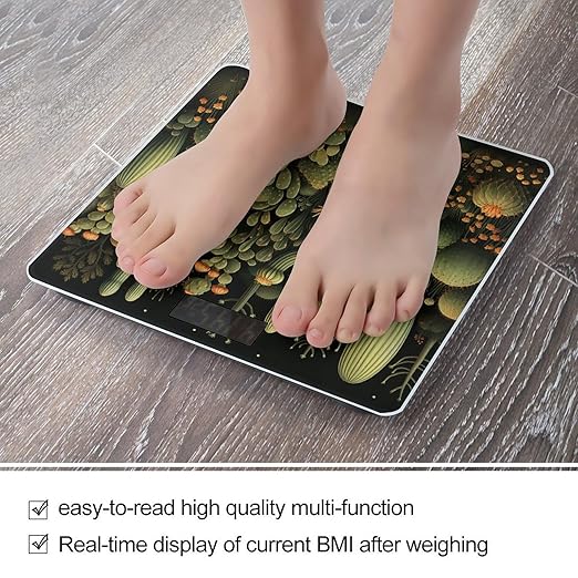 Green Cactus Scale for Body Weight Anti-Slip Tempered Glass Digital Bathroom Scales Clear LCD Display Weighing Scale Safe Rounded Corners Smart Scales