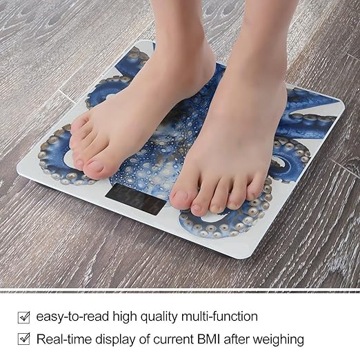 Blue Octopus Digital Bathroom Scale for Body Weight Weighing Scale with Backlit LCD Display High Precision Measurements &amp Measures Weight Up to 180kg