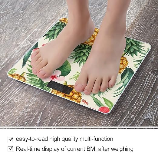 Automatic Switch Digital Bathroom Weighing Scale Smart Scale for Body Weight Tropical Flowers Vintage Pineapple