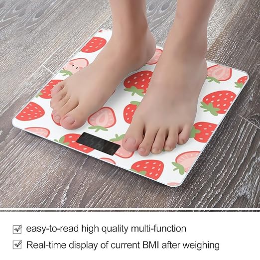 Red Strawberry Weight Scale Cute Bathroom Scale for Body Highly Accurate Digital Weighing Machine for People Compact LCD Display Scales with Sturdy Toughened Glass Scales