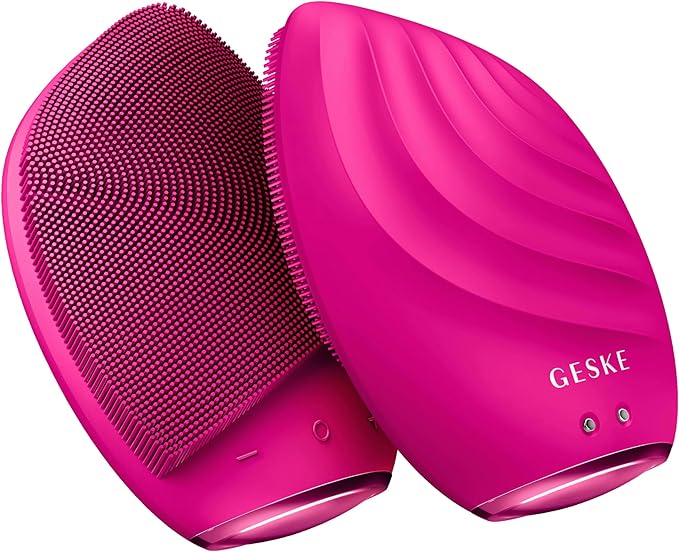 GESKE SmartAppGuided™ Sonic Facial Brush 5 in 1 | Vibrating Electric Facial Cleansing Brush | Soft Silicone Brush | Professional Facial Cleanser | Skin Cleanser &amp Exfoliator | Face Massager