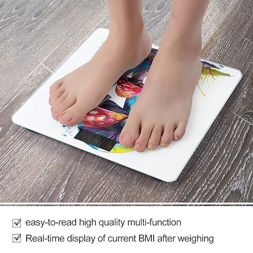 Colored Mushrooms Scale for Body Weight Highly Accurate Digital Bathroom Body Scale Digital Bathroom Scales for People Anti-Slip Large LCD Display Smart Scales