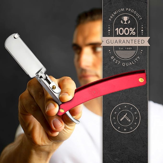 Best Shavette Straight Razor - Replaceable Blade Straight Razor Metal Handle Shavette No Stropping or Honing Needed Great For Beginners Starter Blade Hygienic Close Shave Leather Case