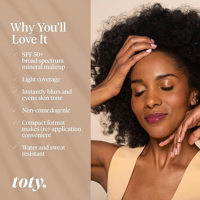Toty by Sofia Vergara - Ilumina CC Creamy Compact SPF 50+ Mineral Broad Spectrum Sunscreen for Face - Tinted Blurring Balm SPF- Matte Light Coverage - Water &amp Sweat Resistant - All Skin Types - 3