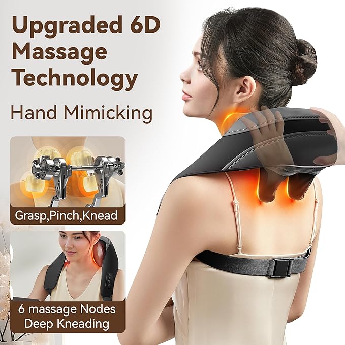 Shiatsu Neck and Shoulder Massager with Heat for Pain Relief Deep Tissue Portable Massagers for Neck and Back Gifts for Men and Woman (Black with Leather Handbag)