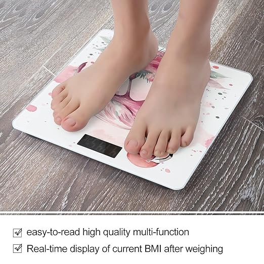 Vintage Boho Flamingo Florals Bathroom Scale Automatic Power On/Off Body Scales LCD Backlight Display Square Digital Scale Rounded Corners Bathroom Scales for Home Bedrooms