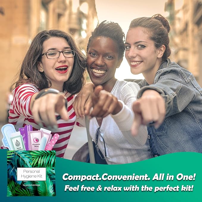 Menstrual Kit All-in-One 10 Pack | Convenience on The Go | Period Kit Pack for Travelling Tweens &amp Teenager | Individually Wrapped Feminine Hygiene Product (Green Ferns)