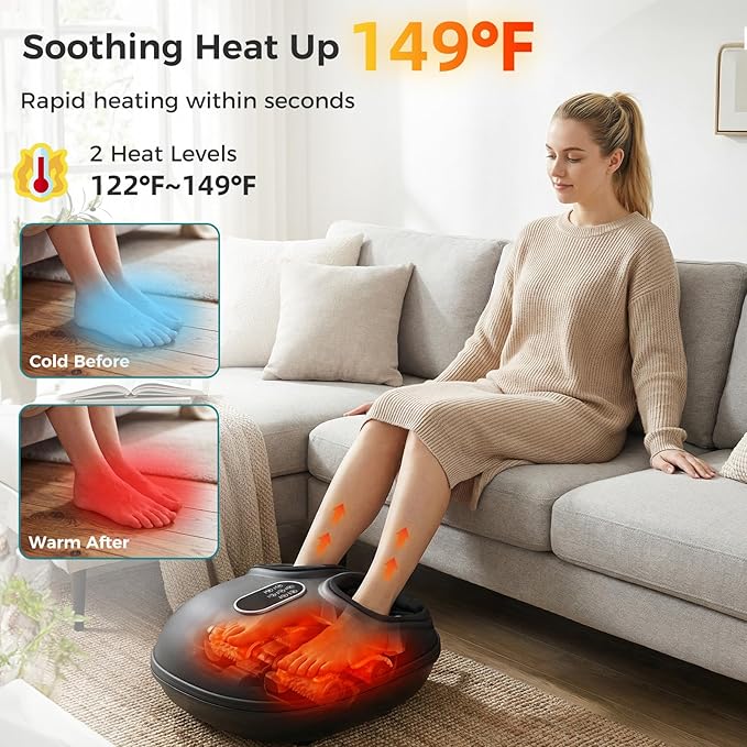 OLIXIS Foot Massager Machine with Heat Shiatsu Deep Kneading Feet Massager with Air Compression 6 Modes Foot Massager for Plantar Fasciitis Pain Relief Gifts for Women Men