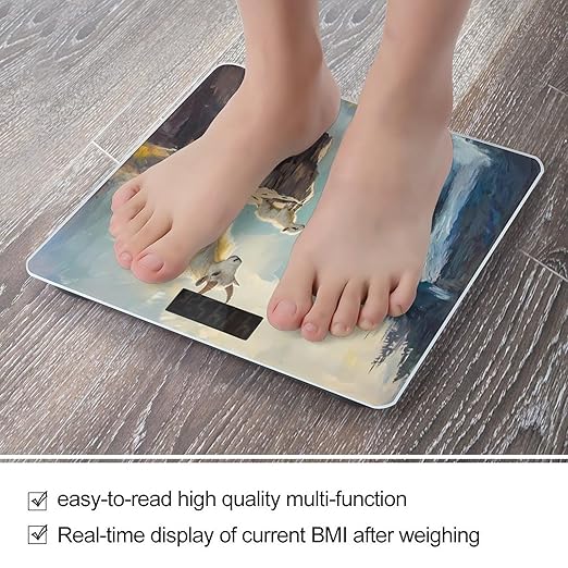 Goats Lambs on Cliff Mountains Digital Bathroom Scale for Body Weight Lighted LCD Display Round Corner