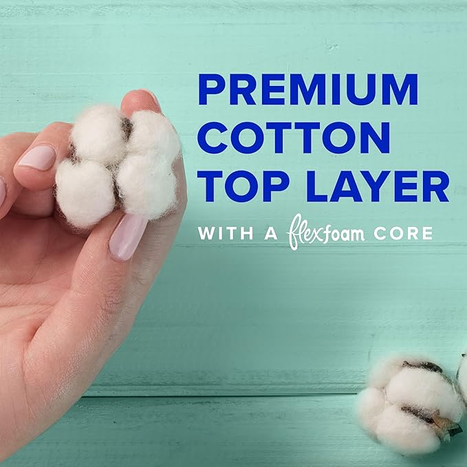 Always Pure Cotton Feminine Pads for Women FlexFoam Pads with Wings Size 5 Extra Heavy Overnight Absorbency Unscented 54 Count (3 Packs of 18)
