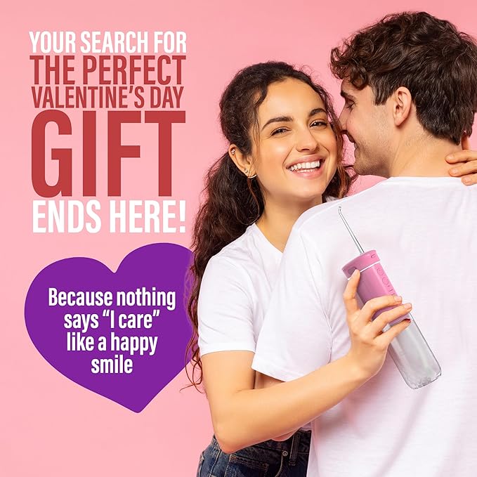 GuruNanda Compact Water Dental Flosser Portable Travel Size Oral Irrigator Flosser with Collapsible 180 ml Tank Smart Timer 4 Flossing Modes TSA-Friendly - Pink