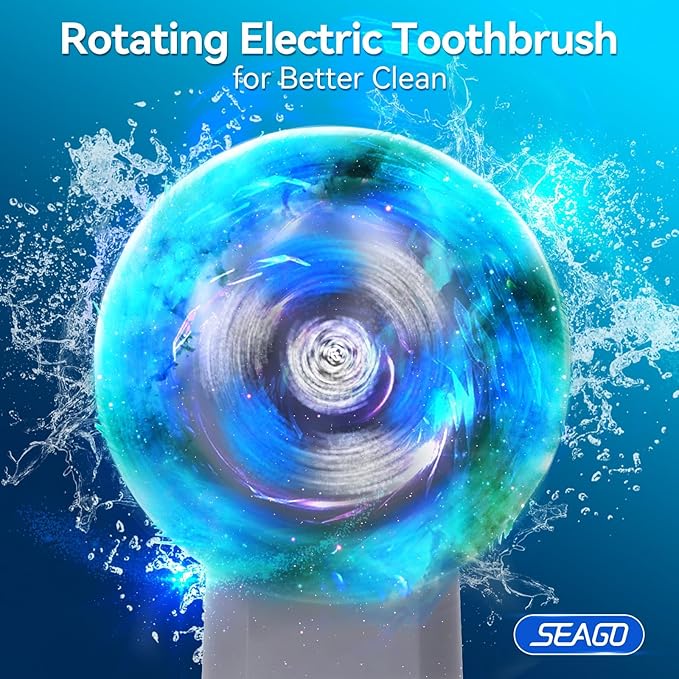 SEAGO Rotating Electric Toothbrush with 8 Round Brush Heads with 5 Cleaning Modes Sonic Technology Whitening Teeth in 14 Days for Adult and KidsSG-2603 (Black)