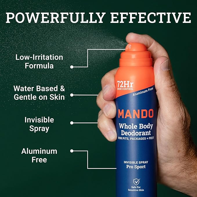 Mando Whole Body Deodorant For Men - Invisible Spray Deodorant - 72 Hour Odor Control - Low Irritation Formula - Aluminum Free Benzene Free - 3.6 ounce - 3pk - Bourbon Leather Mt Fuji Pro Sport