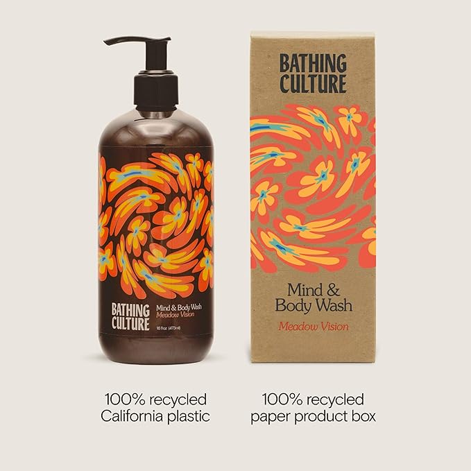 Bathing Culture Organic Mind + Body Wash Natural Biodegradable Vegan Personal Care Organic Body Wash for Women and Men Recycled Plastic Bottle 16 fl oz Meadow Vision Holiday Gift Idea