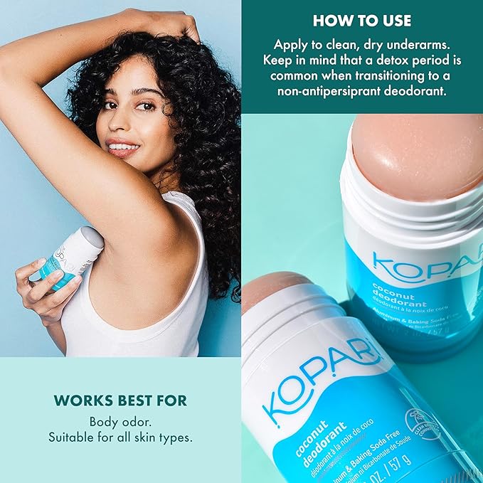 Kopari Aluminum Free Coconut Deodorant Non Toxic &amp Clean Plant-Based No Aluminum Parabens or Baking Soda Long Lasting Protection Charcoal 2 Pack