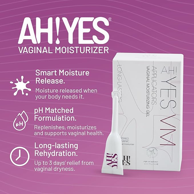 AH! YES® VM Water Based Vaginal Moisturizer | Long Lasting &amp Fast Acting for Vaginal Dryness &amp Irritation | pH Matched | Estrogen Free | Certified Organic &amp Natural (30 x 0.17 fl oz Applic