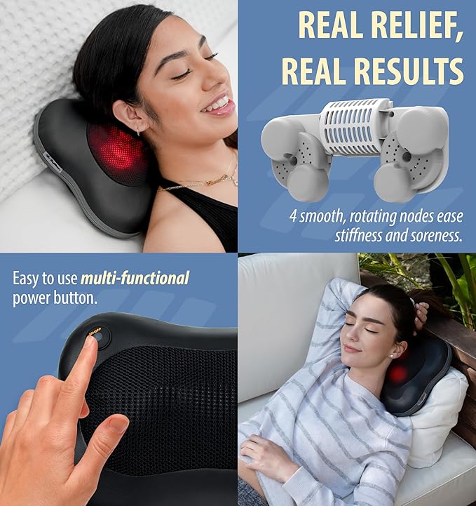 Zyllion Shiatsu Back and Neck Massager with Heat - 3D Electric Kneading Deep Tissue Massage Pillow for Muscle Pain Relief Black ZMA-13