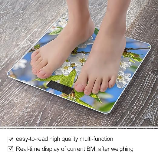 Beautiful Spring Cherry Blossoms Smart Scale for Body Weight Accurate Bathroom Scale with LED Display Digital Weight Scales Weighing Machine High Precision Scales for Bath Home