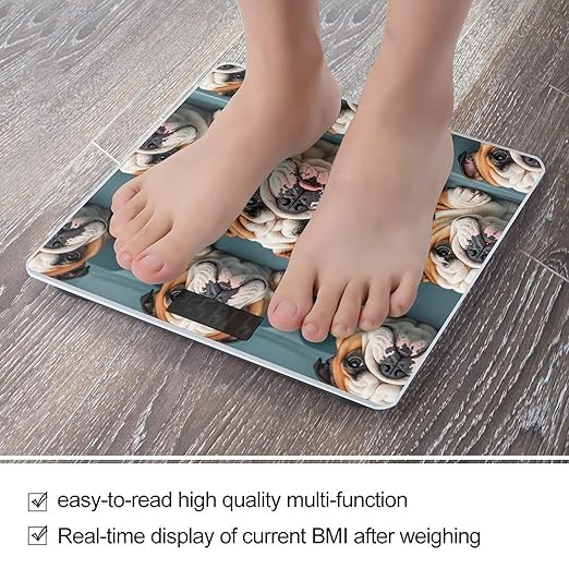 Funny English Bulldog Scale for Body Weight Digital Bathroom Scale Toughened Glass High Precision Scales for Body Weight with Large LCD Backlight Display Weight Scales