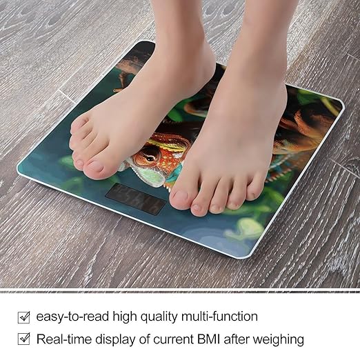 Cute Chameleon Bathroom Scale Large LCD Backlight Display Digital Scale Rounded Corners Body Scales Automatic Power On/Off Bathroom Scales for Home Bedrooms