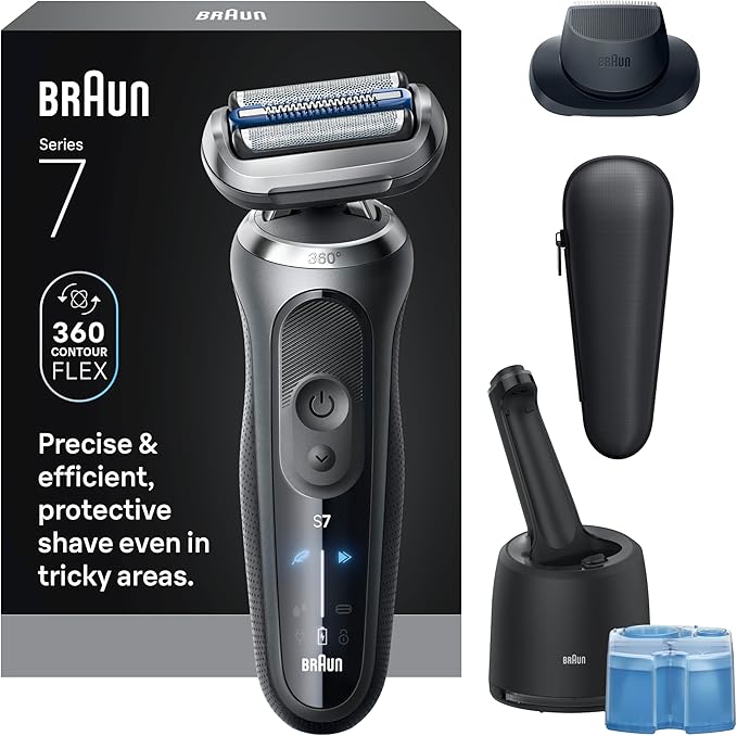 Braun Electric Shaver for Men Series 7 7171cc Wet &amp Dry Shave Turbo &amp Gentle Shaving Modes Waterproof Foil Shaver with Precision Trimmer Space Grey
