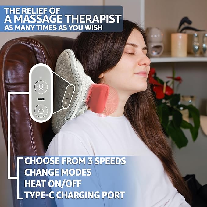 3D Massage Pillow - Deep Kneading Shiatsu with Soothing Heat Therapy for Back Neck &amp Shoulders - Experience Advanced 3D Deep-Kneading Massage for Muscle Relief and Improved Blood Circulation