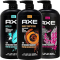 Axe Men's Body Wash Variety Set Set of 3 Scents Axe Dark Temptation Apollo and Excite Body Wash 3in1 Body and Face Wash in Pump Bottle 33.8 Ounce Each