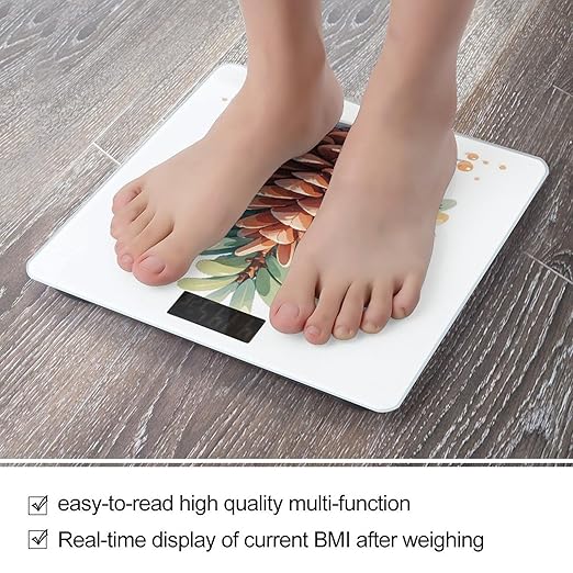 Watercolor Pine Cone Smart Scale for Body Weight Accurate Bathroom Scale with LED Display Digital Weight Scales Weighing Machine High Precision Scales for Bath Home