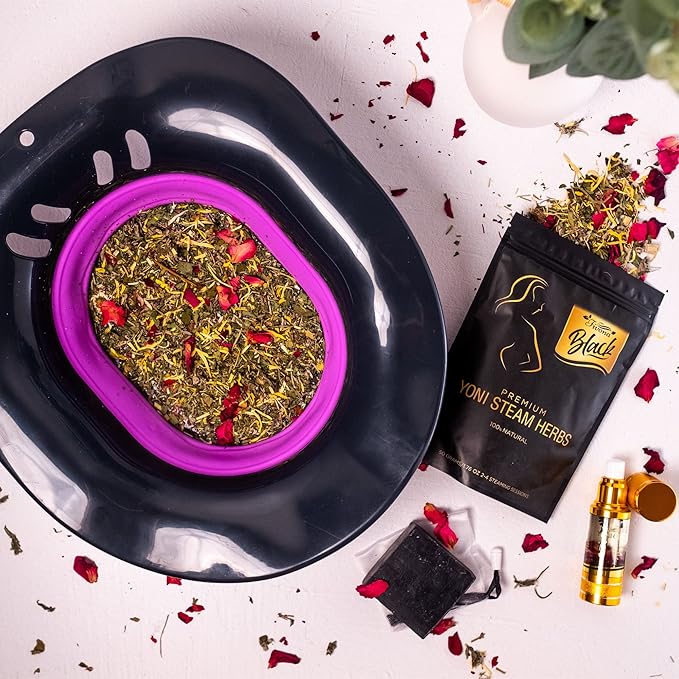 Fivona Yoni Care Kit 5 in 1 Feminine Steaming Set Includes Natural Oil Blend Sitz Bath Seat V Steaming Herbs Herbal Soap and Storage Bag - Effective Detox pH Balance Cleansing and Moisturizing