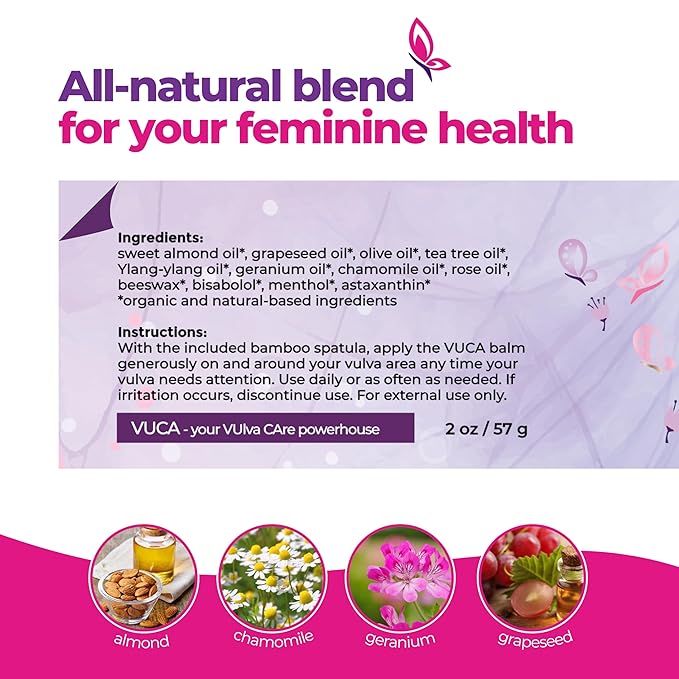 Vulva Balm (Rose &amp Menthol 2oz) – All-in-One Organic Vaginal Moisturizer with 11 Botanicals – Hormone-Free &amp Incontinence Care Cream for Sensitive Skin – Soothes Redness Dryness &amp Irrita