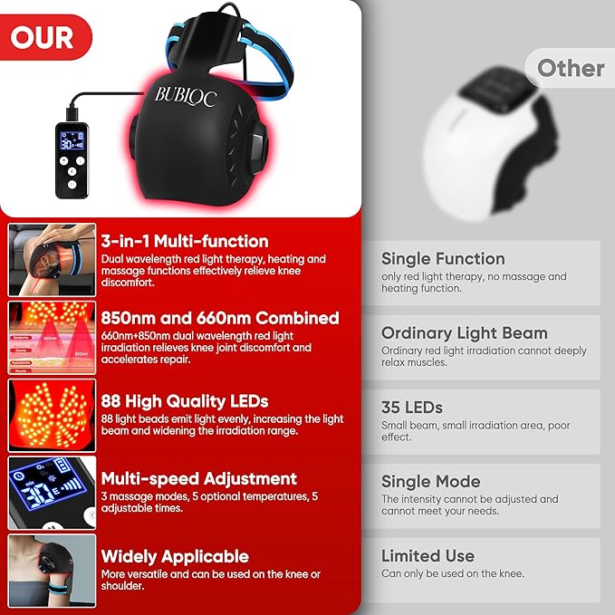 Red Light Therapy for Knee Pain ReliefVibration Knee Massager with 660nm&amp850nm3 in 1 Heated Knee Brace for Knee/Joint/Elbow/ShoulderRechargeable Near Infrared Light Therapy Device