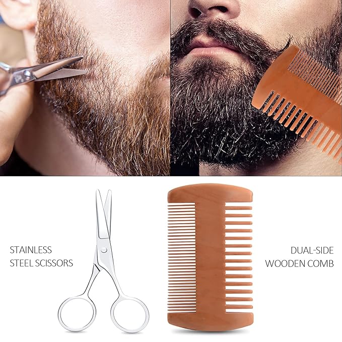 Valentines Gifts for Him Beard Kit for Men Beard Growth and Grooming Kit w/Beard Oil Beard Balm Beard Brush Beard Comb Beard Scissors Christmas Birthday Gifts for Men Husband Grandpa Boyfriend Son
