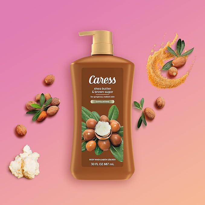 Caress Body Wash Shea Butter &amp Brown Sugar 2-Pack Moisturizing Body Wash for Gorgeous Radiant Skin Exfoliating Body Soap Liquid 30 Fl Oz