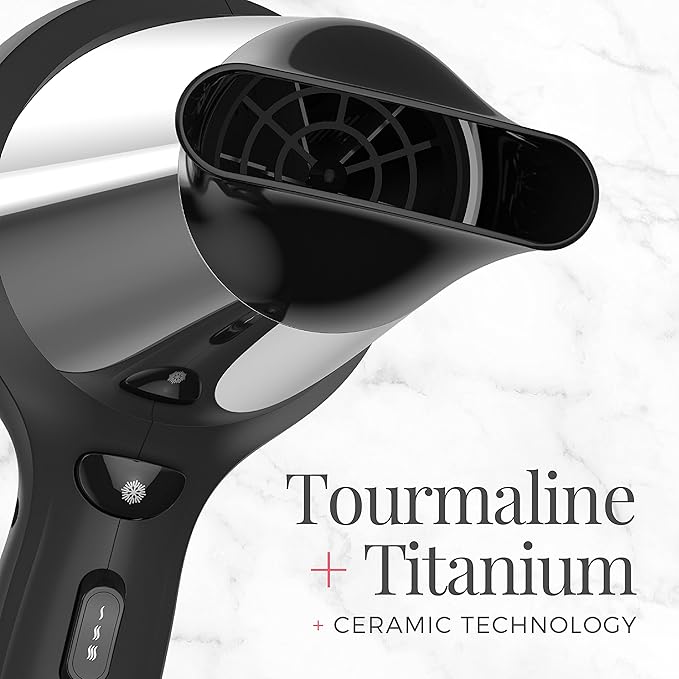 Remington Impact Resistant Hair Dryer 1875-Watt Blow Dryer with Tourmaline Titanium &amp Ceramic Technology 3 Heat 2 Speed Settings Cool Shot Diffuser &amp Concentrator Attachments