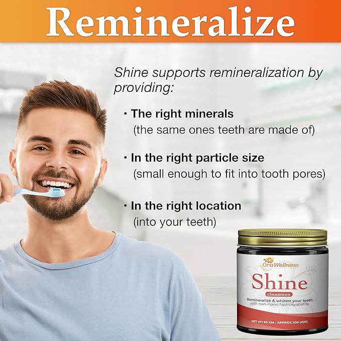 OraWellness Shine Remineralizing Natural Teeth Whitening Powder in Cinnamon + Pack of 3 Healthy Mouth Blend Organic Toothpaste &amp Mouthwash Alternative Tooth Oil