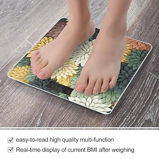 Petals Garden Leaves Scale for Body Weight Anti-Slip Tempered Glass Digital Bathroom Scales Clear LCD Display Weighing Scale Safe Rounded Corners Smart Scales