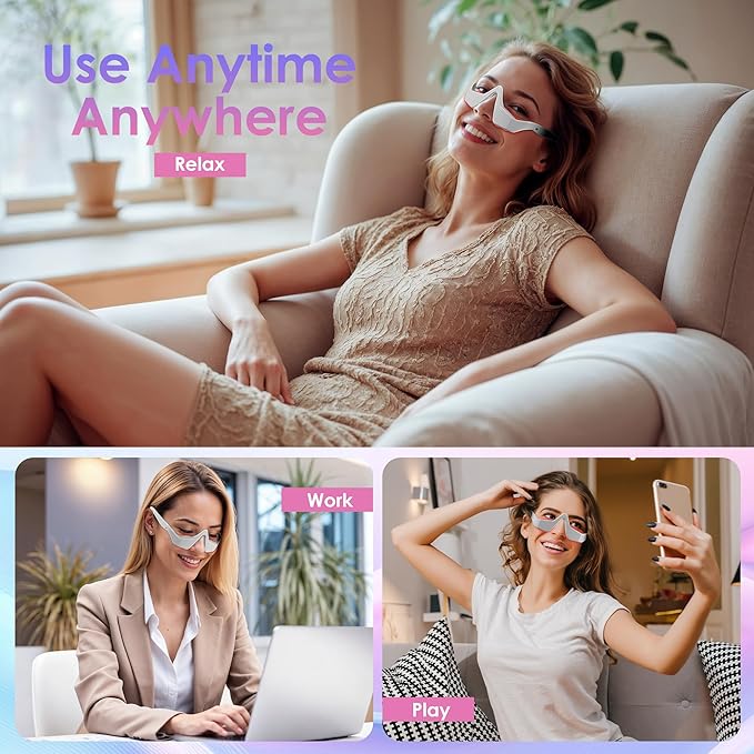 Under Eye Red Light Therapy Glasses Red Light Therapy Device Microcurrent Eye Massager Eye Beauty Glasses Eyes Bag Remover for Reduce Dark Circles and Wrinkles (Gray)