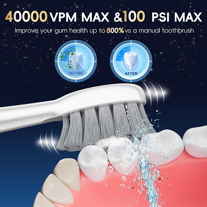 Electric Toothbrush with Water Flosser Combo in One Professional Flossing Toothbrush for Teeth Cleaning and Flossing Plaque Removal Rechargeable5 Brush Modes &amp 3 Flossing Speeds500MLWhite